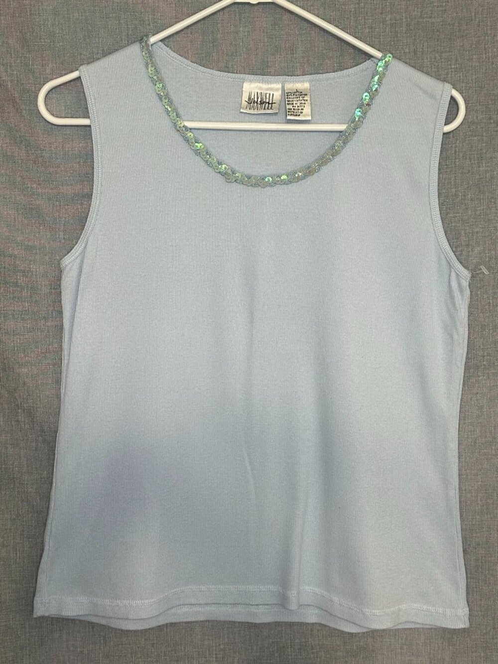 Jason Maxwell tank top Large light blue stretch sequins round neckline